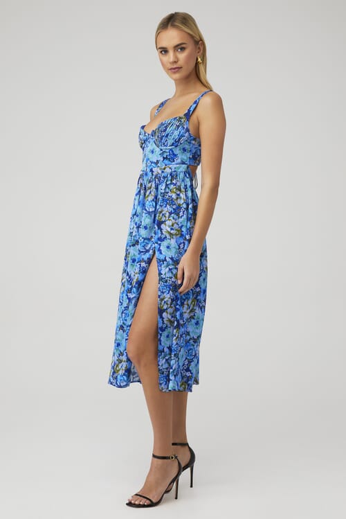 For Love & Lemons | Astor Midi Dress in Blue| FashionPass
