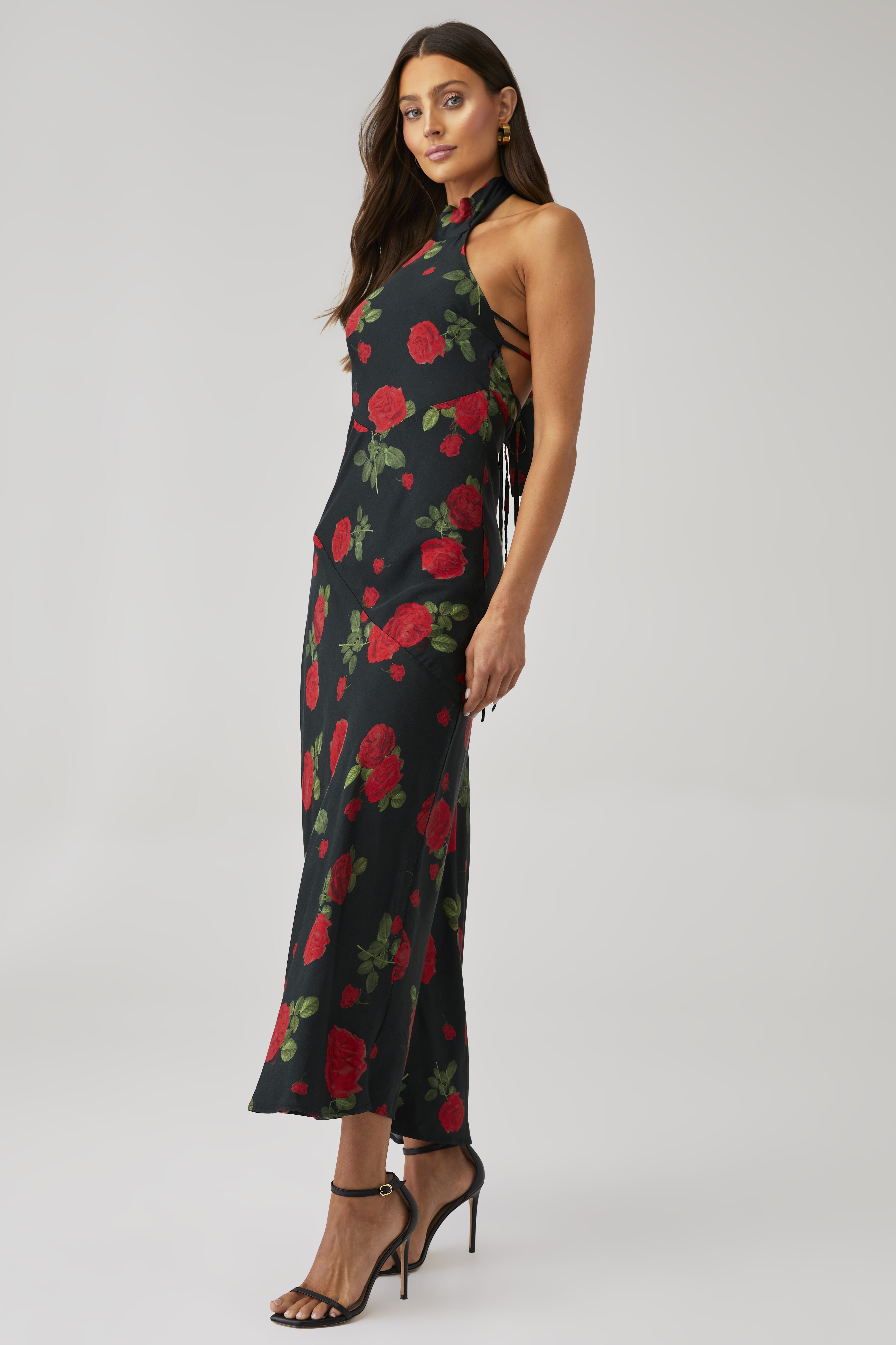 halter maxi long dress Alicia Satin Halter Maxi Dress