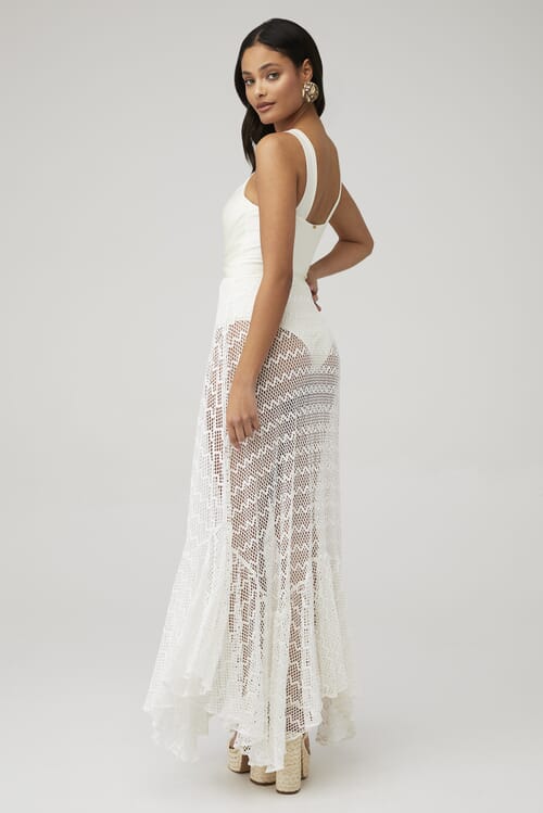 PatBO Asymmetric Netted Beach Dress in White FashionPass