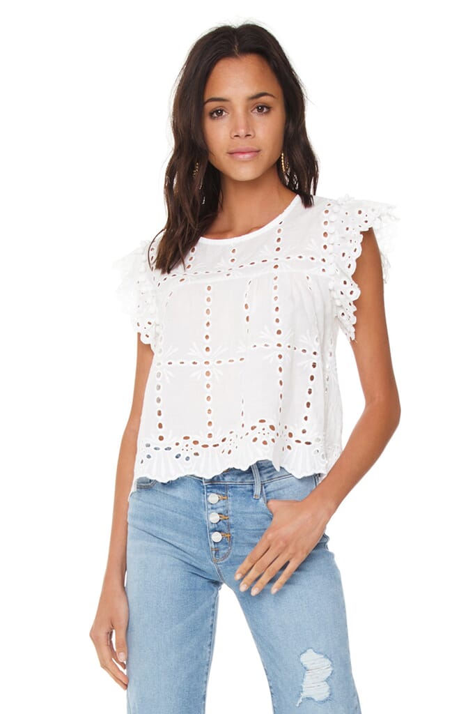 Bishop + Young | Babydoll Pom Pom Top in White| FashionPass