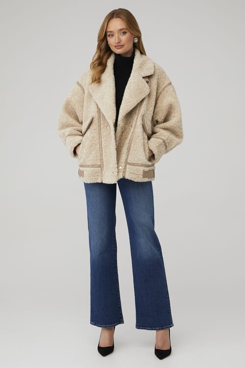 LAMARQUE Badu Oversized Faux Shearling Jacket in Beige FashionPass