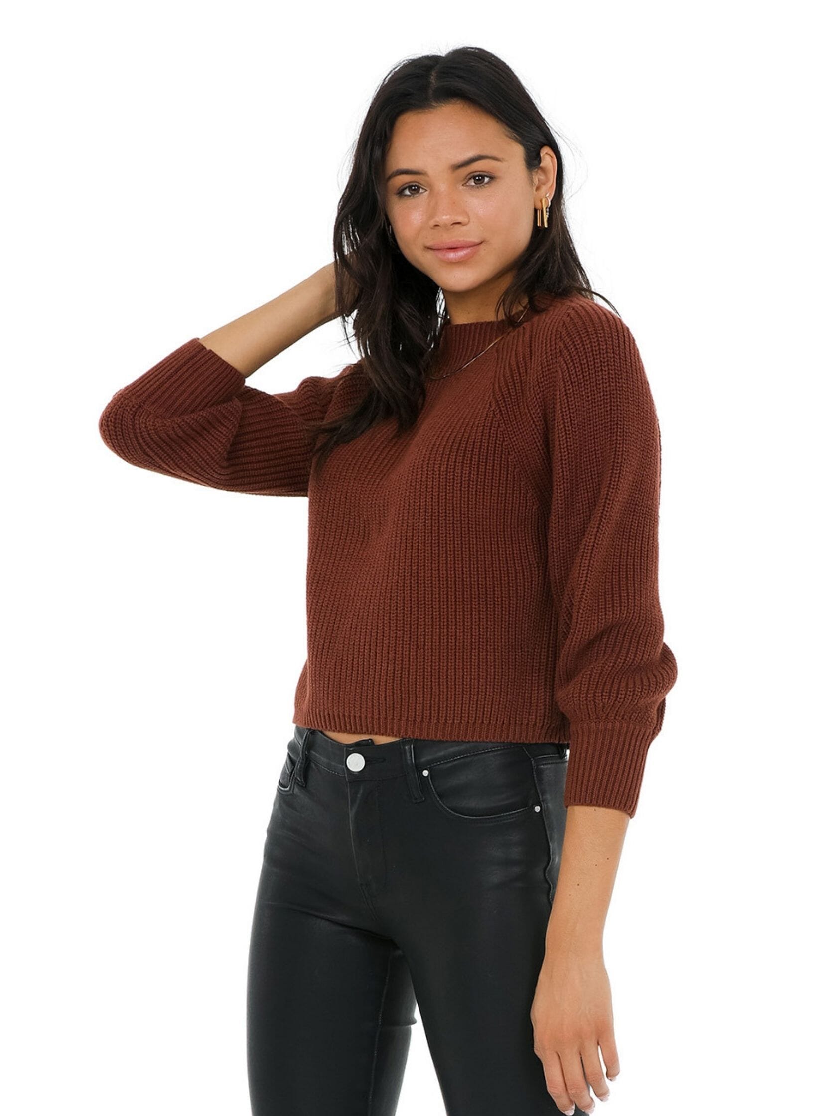 525 | Balloon Sleeve Cropped Sweater in Cinnamon| FashionPass