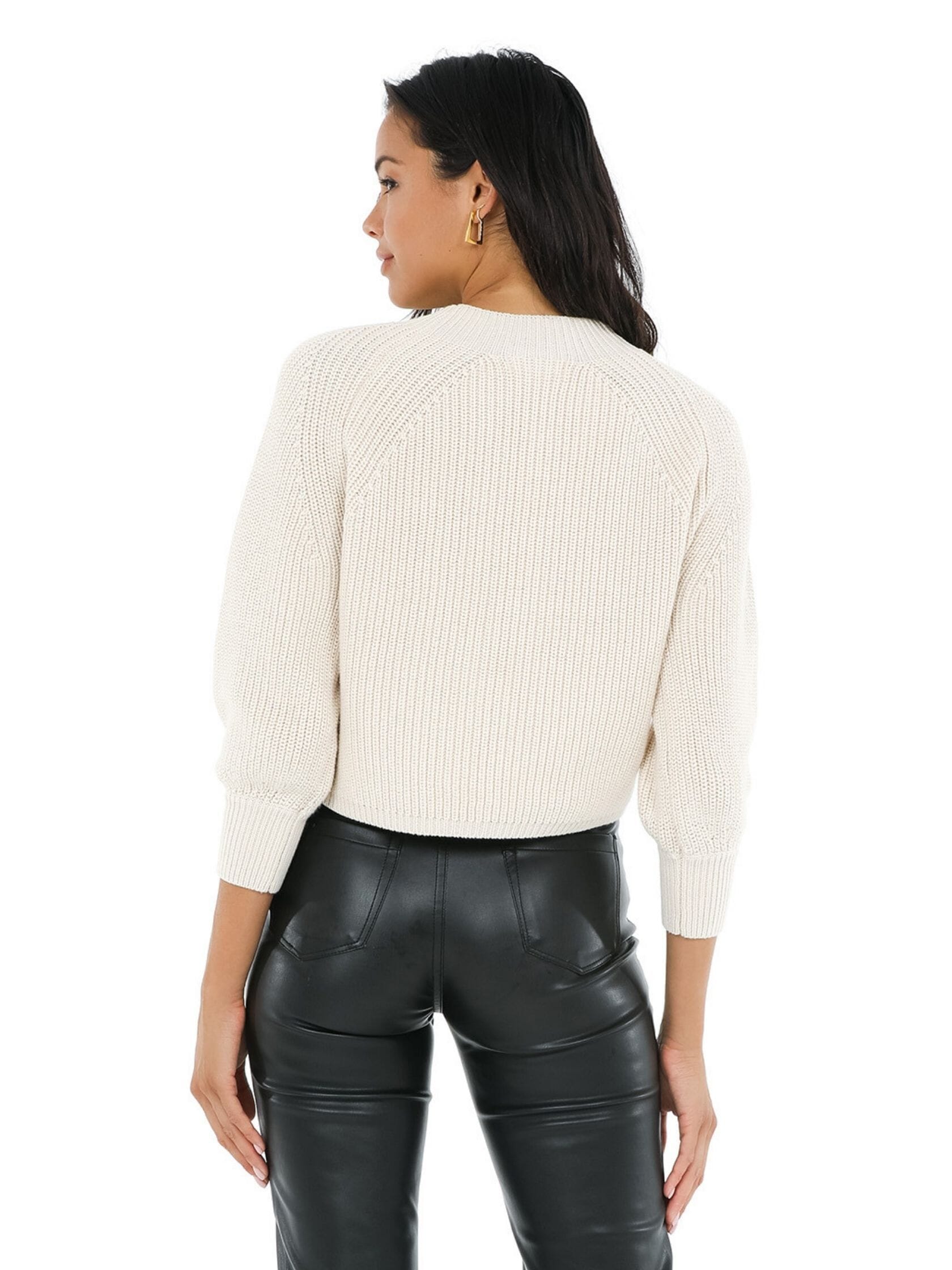 525 | Balloon Sleeve Cropped Sweater in Cream| FashionPass