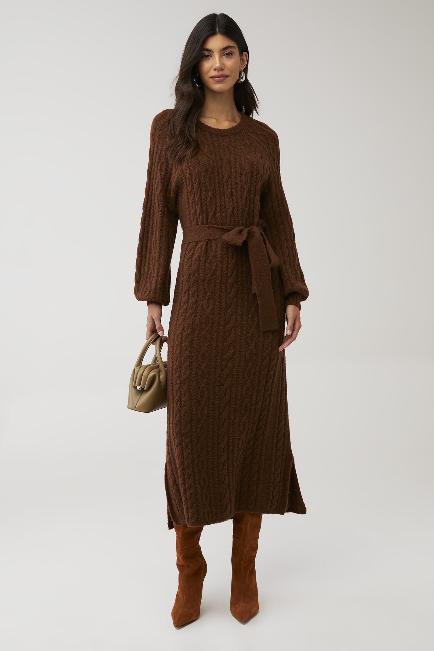 Show Me Your Mumu Barb Sweater Dress in Chocolate Cable Knit