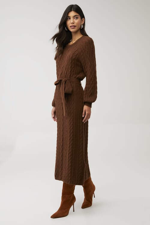 (取寄) ショウ ミー ユア ムームー レディース バーブ セータードレス Show Me Your Mumu women Barb Sweaterdress Chocolate Cable Knit Show Me Your Mumu | Barb Sweater Dress in Chocolate Cable Knit