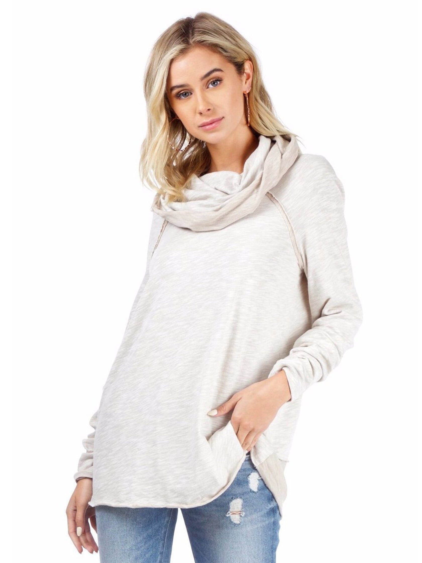 Free People | Beach Cocoon Cowl Neck Pullover in Oatmeal | FashionPass