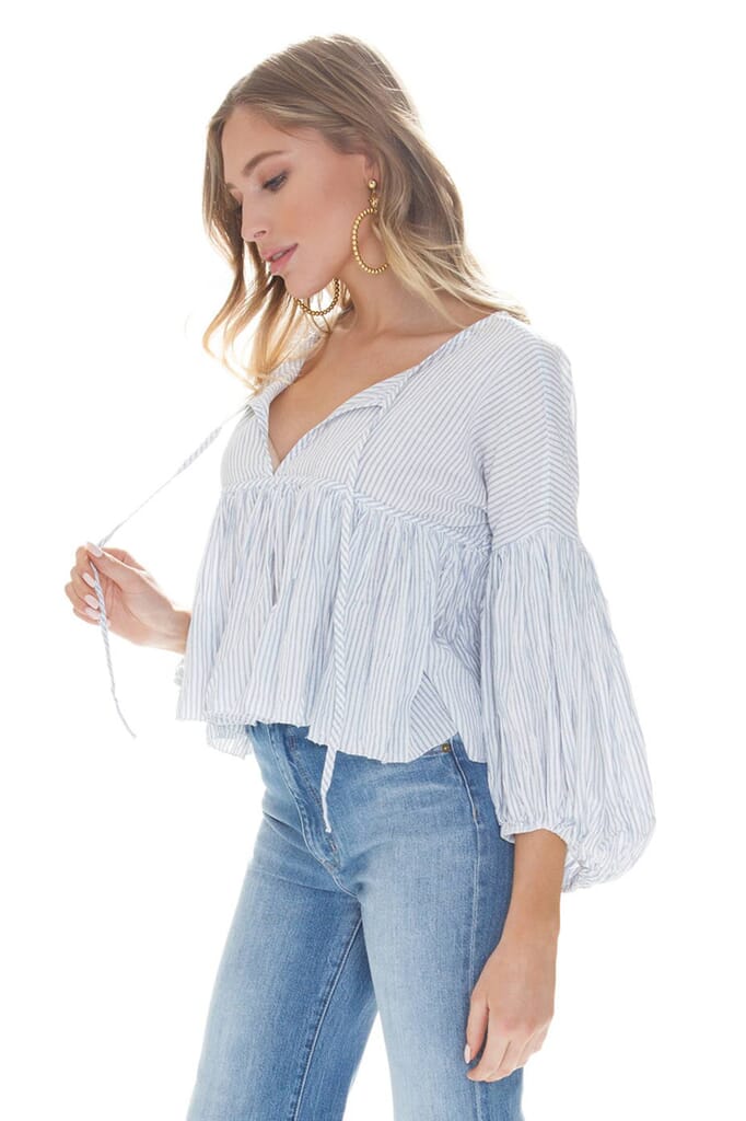 Free People Beaumont Mews Stripe Blouse in Blue/White Stripe