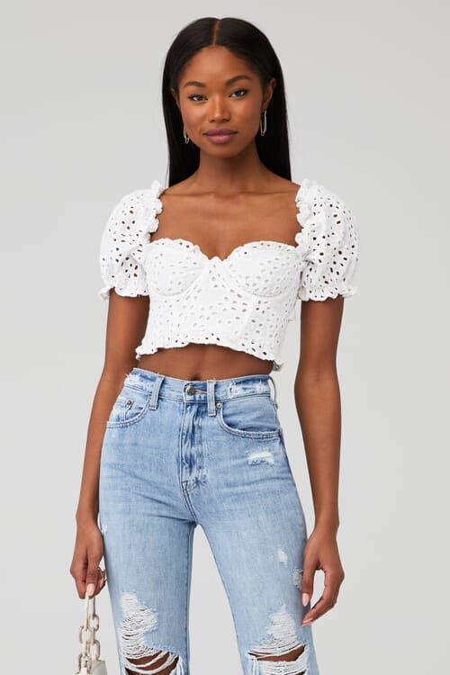 For Love & Lemons | Becca Crop Top in White| FashionPass