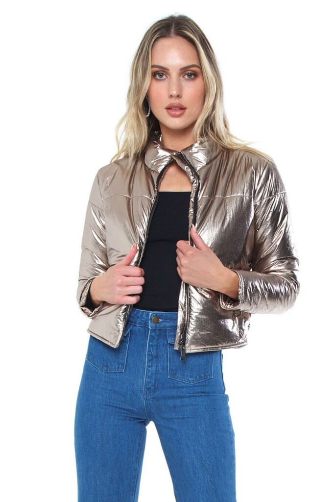 Silver Metallic Crop Puffer Jacket