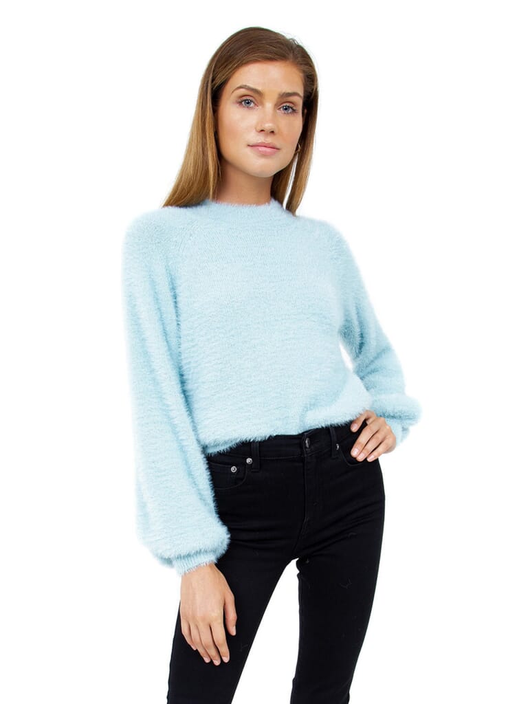 Bardot | Belle Sleeve Fluffy Knit in Dusty Blue| FashionPass