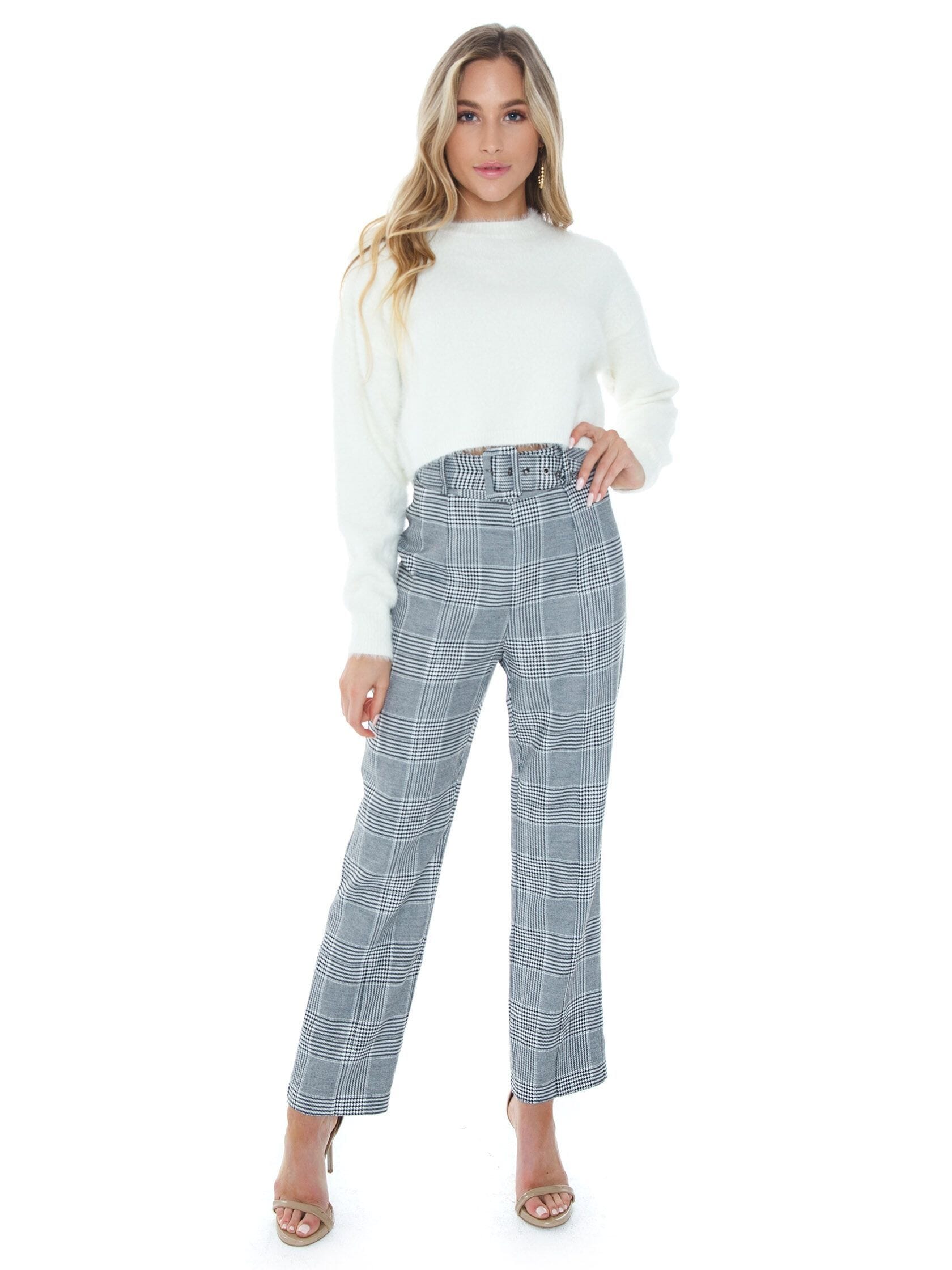 Bardot Belted Check Pant in Monocheck