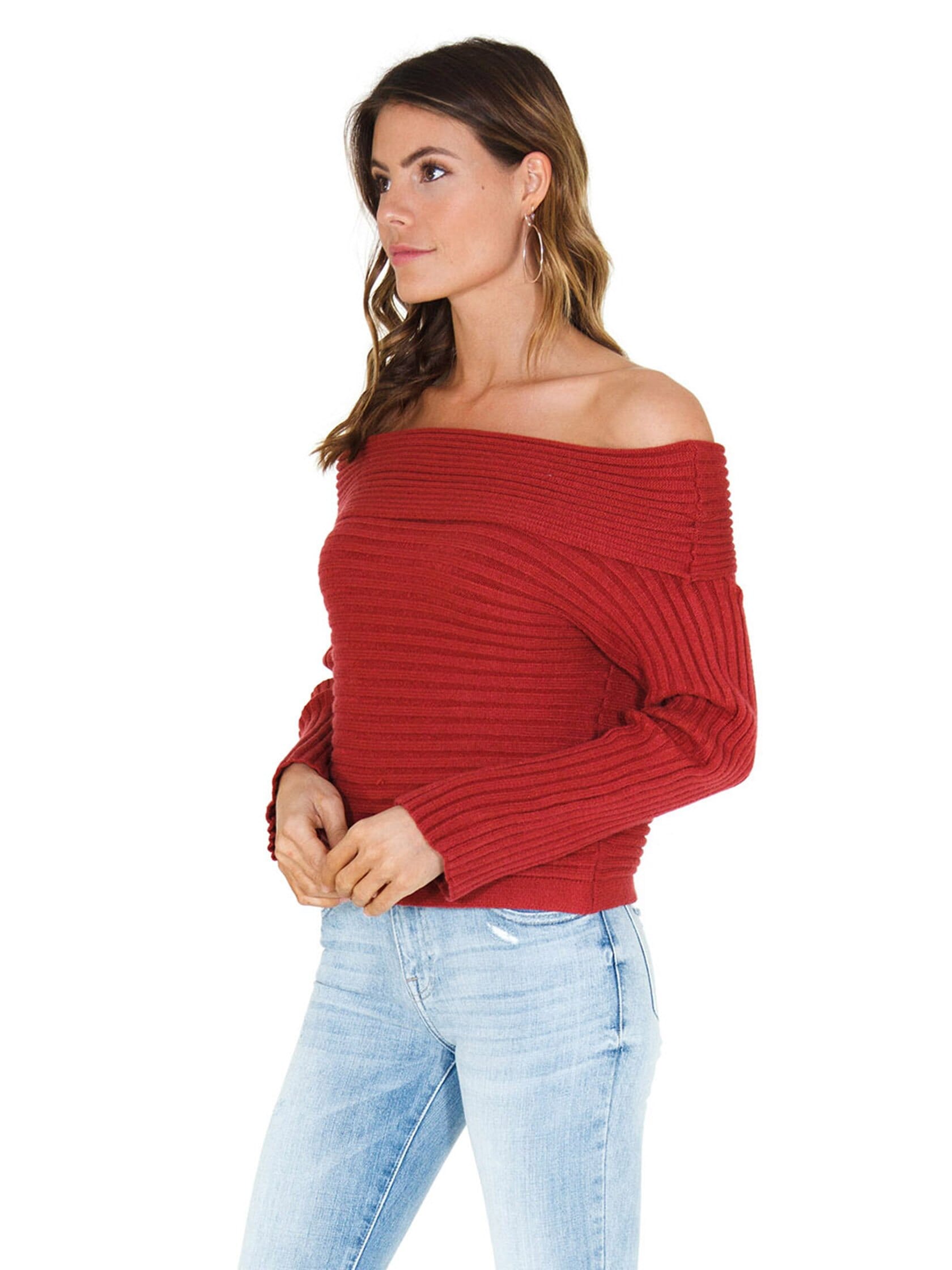 Line & Dot Benigna Off Shoulder Sweater in Terracotta