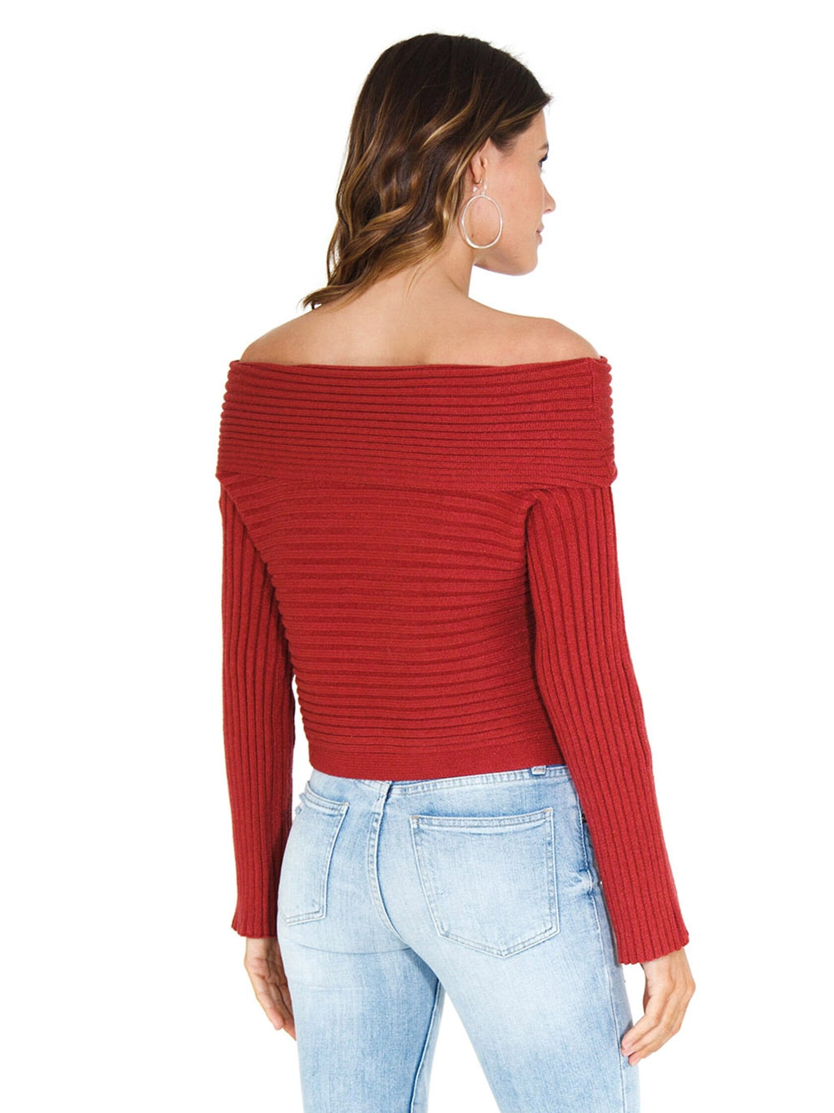 Line & Dot Benigna Off Shoulder Sweater in Terracotta