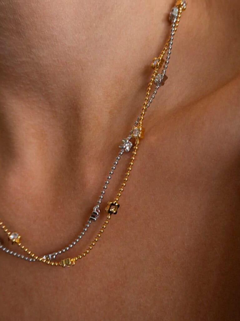 LUV AJ Bezel Charm Beaded Necklace in Gold FashionPass