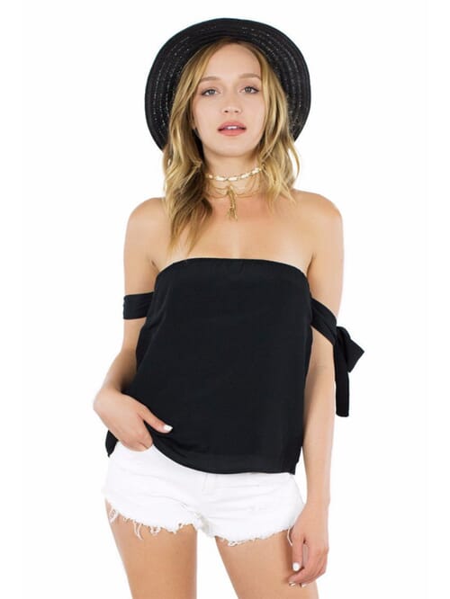 Black off the cheap shoulder tie top