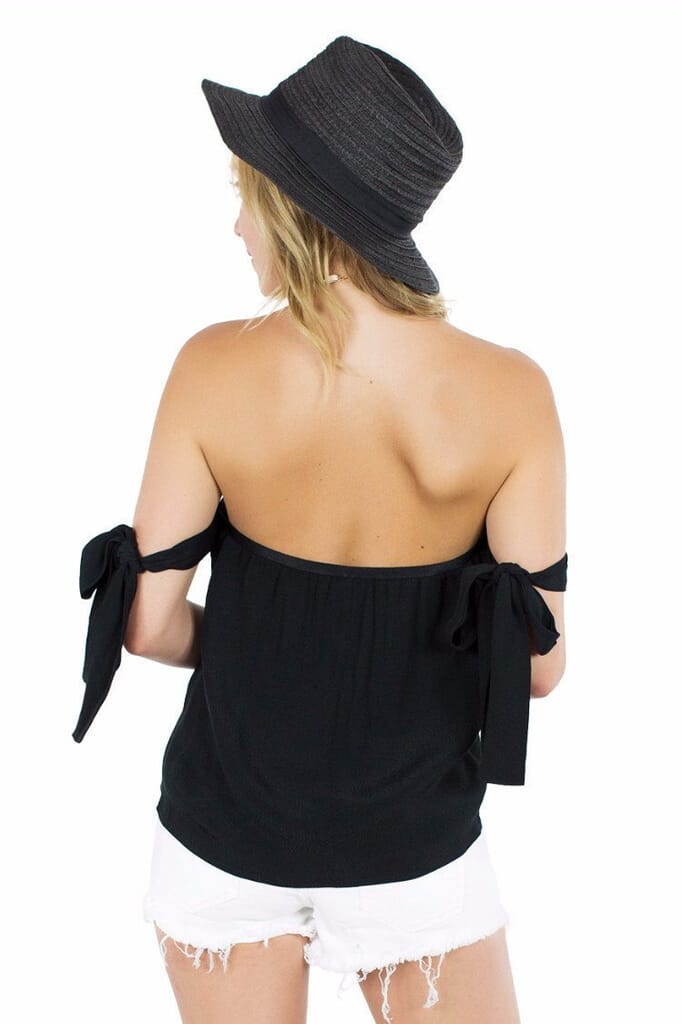 Lucca Couture Black Off Shoulder Tie Sleeve Top in Black