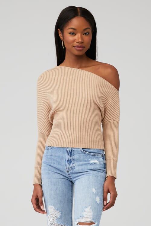 Line & Dot | Favorite Off Shoulder Sweater in Taupe| FashionPass