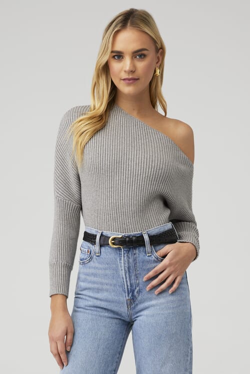 Line & Dot | Blair Off Shoulder Sweater in Grey| FashionPass
