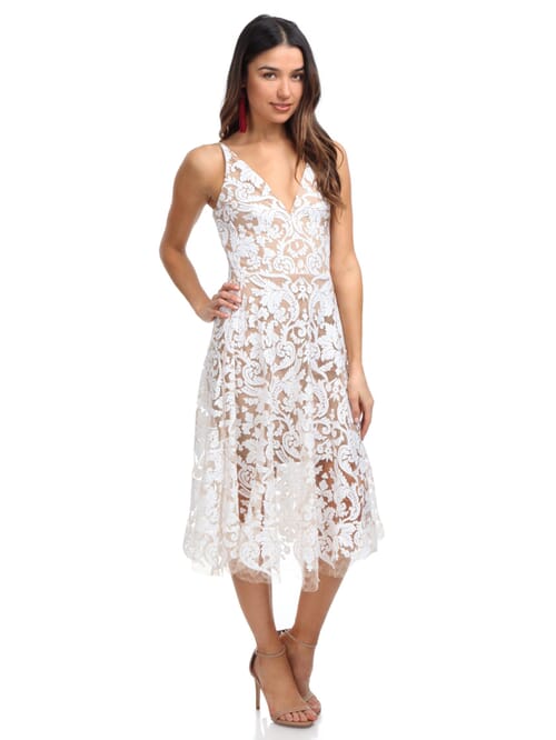 dress the population blair lace midi dress