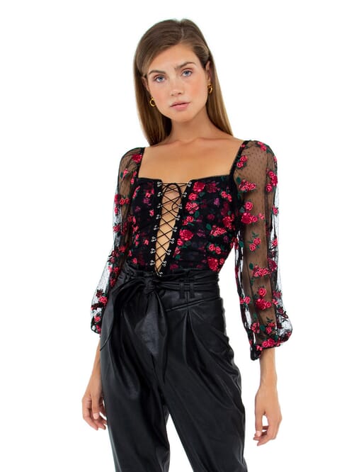 rose embroidered bodysuit