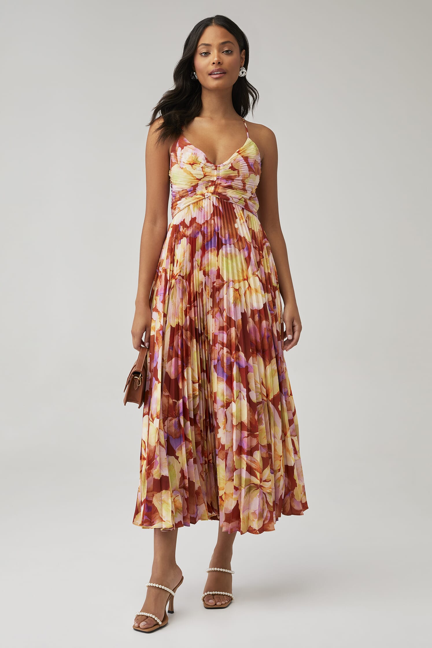ASTR | Bly Dress in Rust Yellow Floral| FashionPass