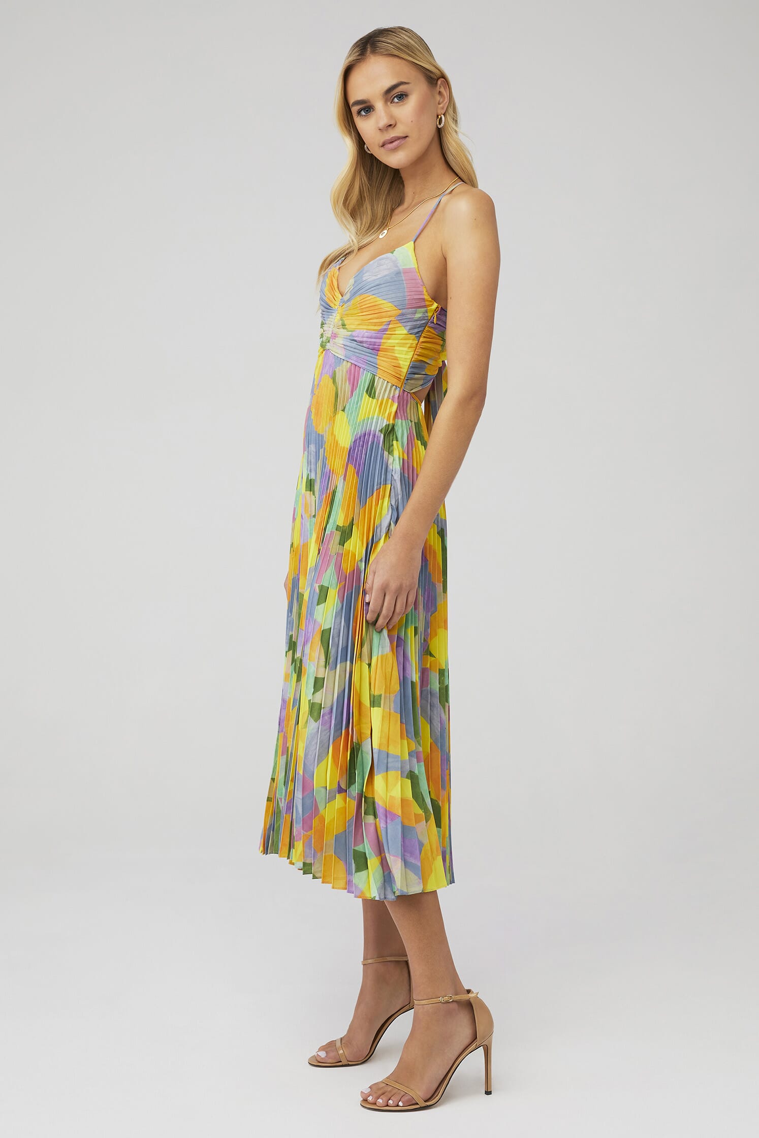 ASTR Bly Midi Dress in Yellow Lilac Abstract| FashionPass