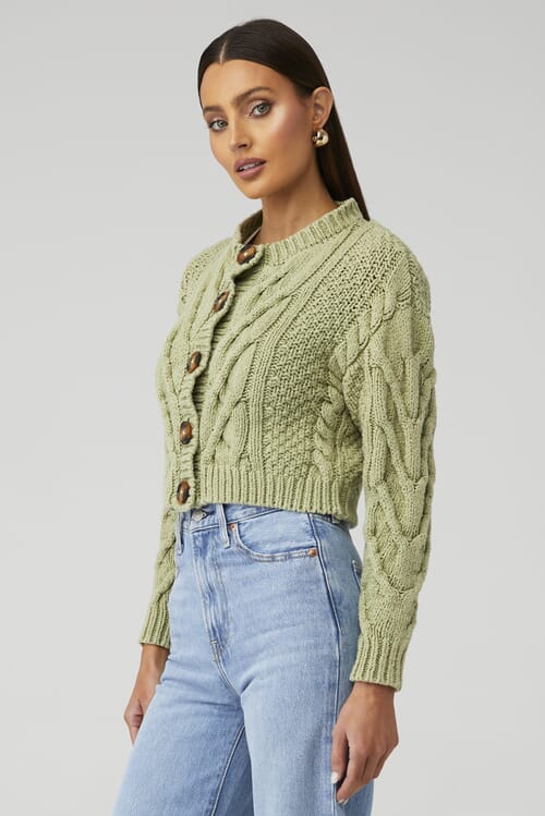 Free People Bonfire Cardi in Emerald Moth FashionPass