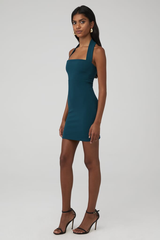 reverse halter mini dress Olive Halter Mini Dress