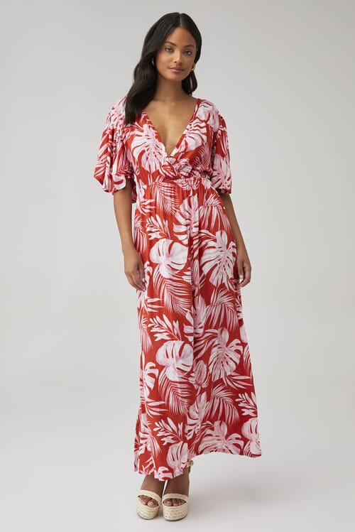 TIARE HAWAII | Bowie Maxi Dress In Monstera Rust| FashionPass