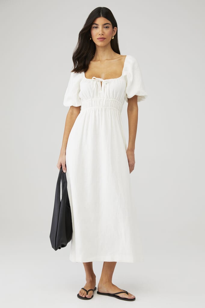 FAITHFULL THE BRAND | Brigitte Midi Dress in White| FashionPass FAITHFULL THE BRAND | Brigitte Midi Dress in White| FashionPass
