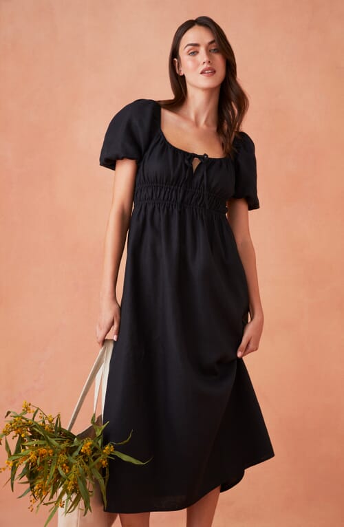 FAITHFULL THE BRAND | Brigitte Midi Dress in Black| FashionPass