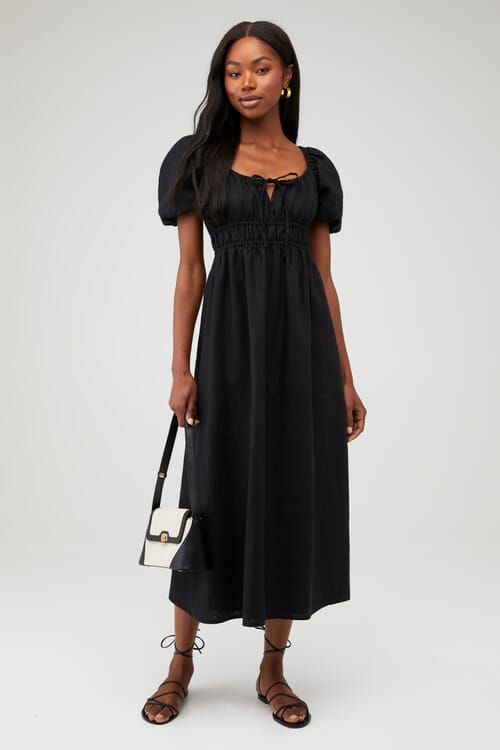 FAITHFULL THE BRAND | Brigitte Midi Dress in Black| FashionPass