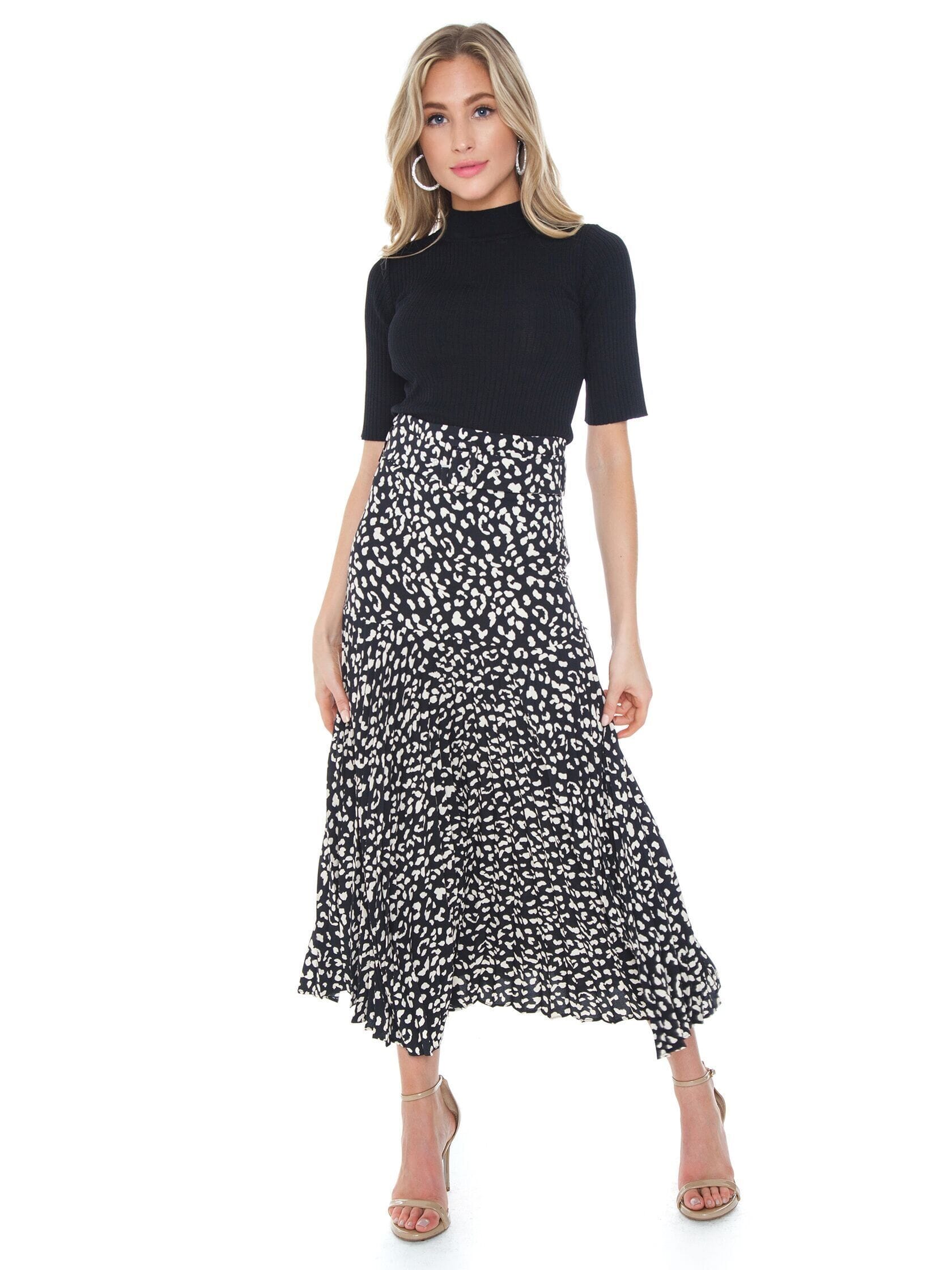 Bardot Buckle Pleated Skirt in Black Leopard