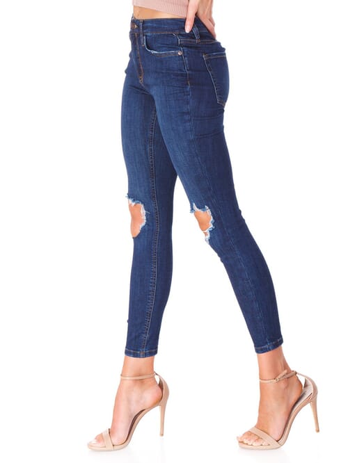 Free People Busted Knee Skinny Jeans In Dark Blue Fashionpass