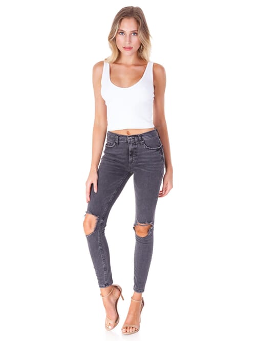 Free people black 2024 busted knee jeans