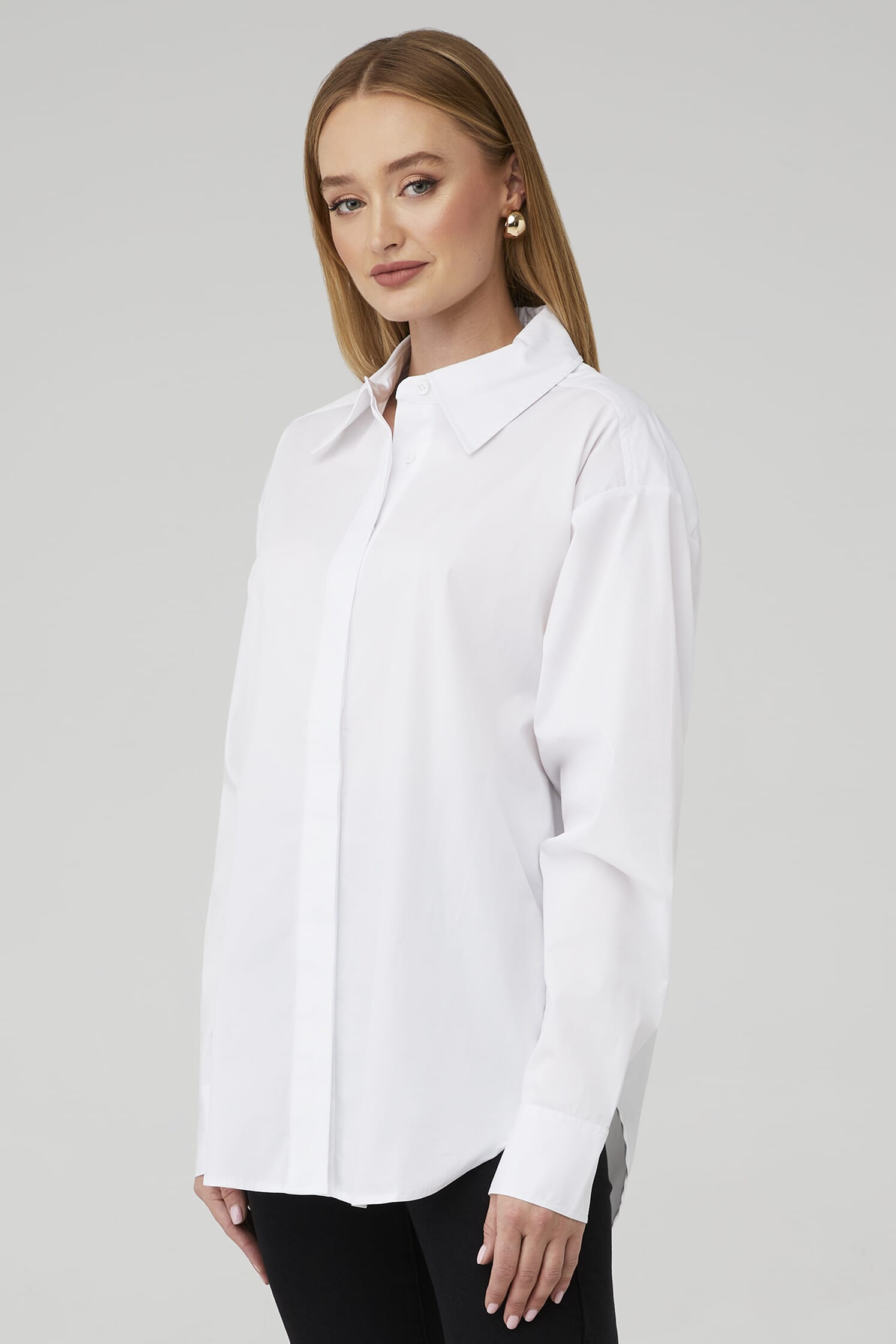 Good American, Button Down 2.0 Shirt in White001