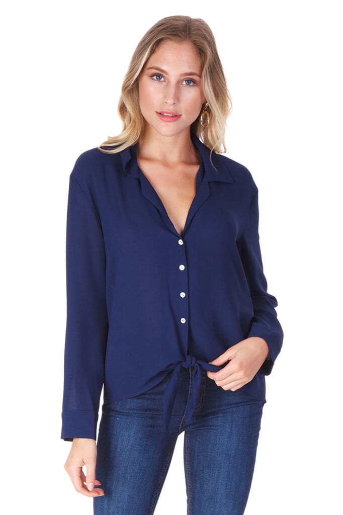 1.STATE Button Down Tie Front Blouse in Navy