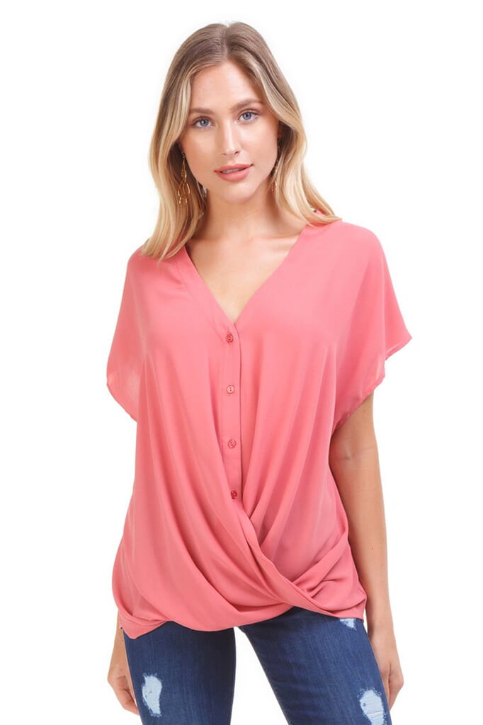 Lush Button Up Blouse in Coral