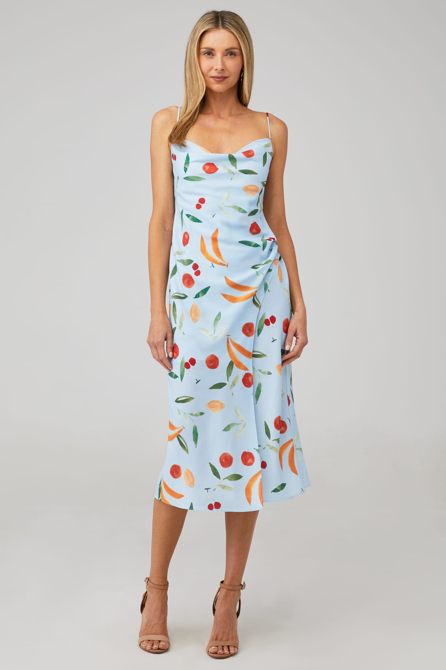 Finders Keepers Calypso Midi Dress in Blue Fruitbowl