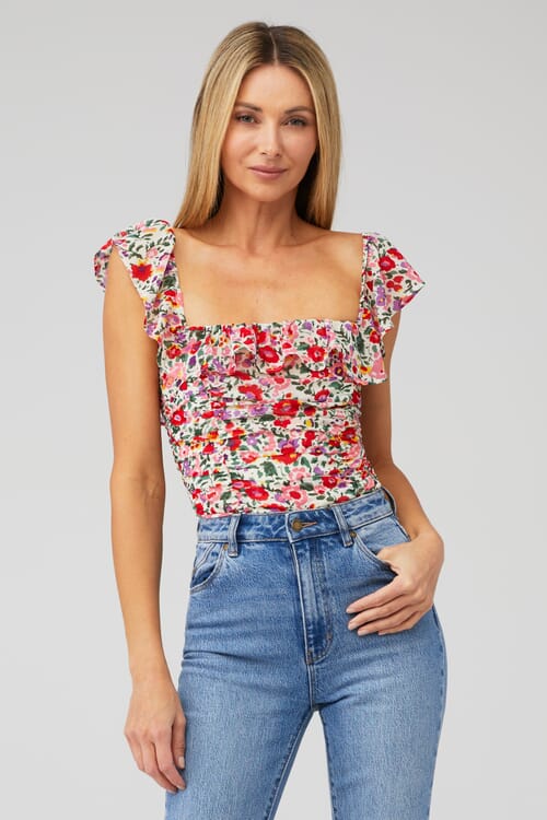 floral ruffle bodysuit