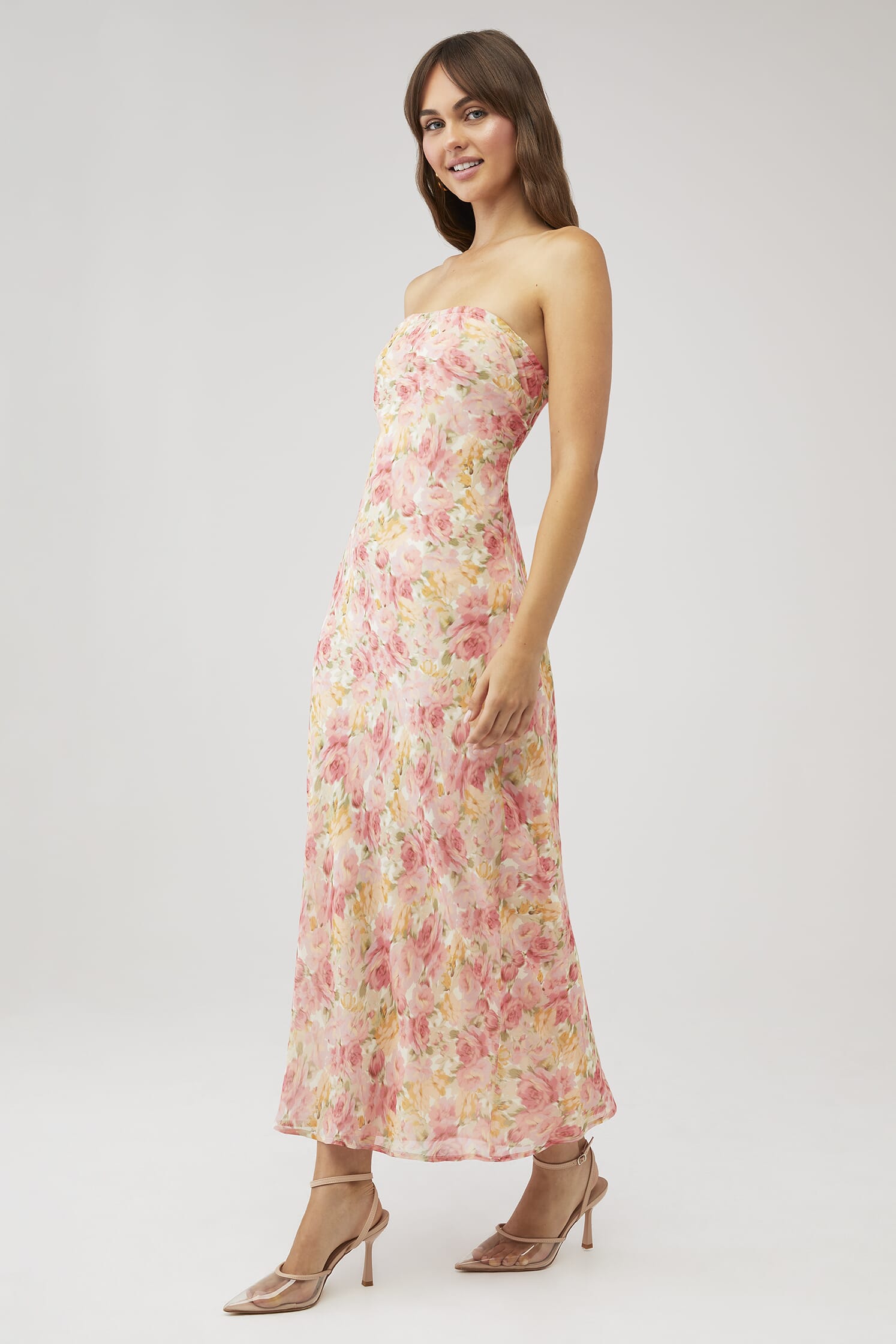 For Love & Lemons | X Fashionpass Carla Maxi Dress in Elea Peach Print|  FashionPass