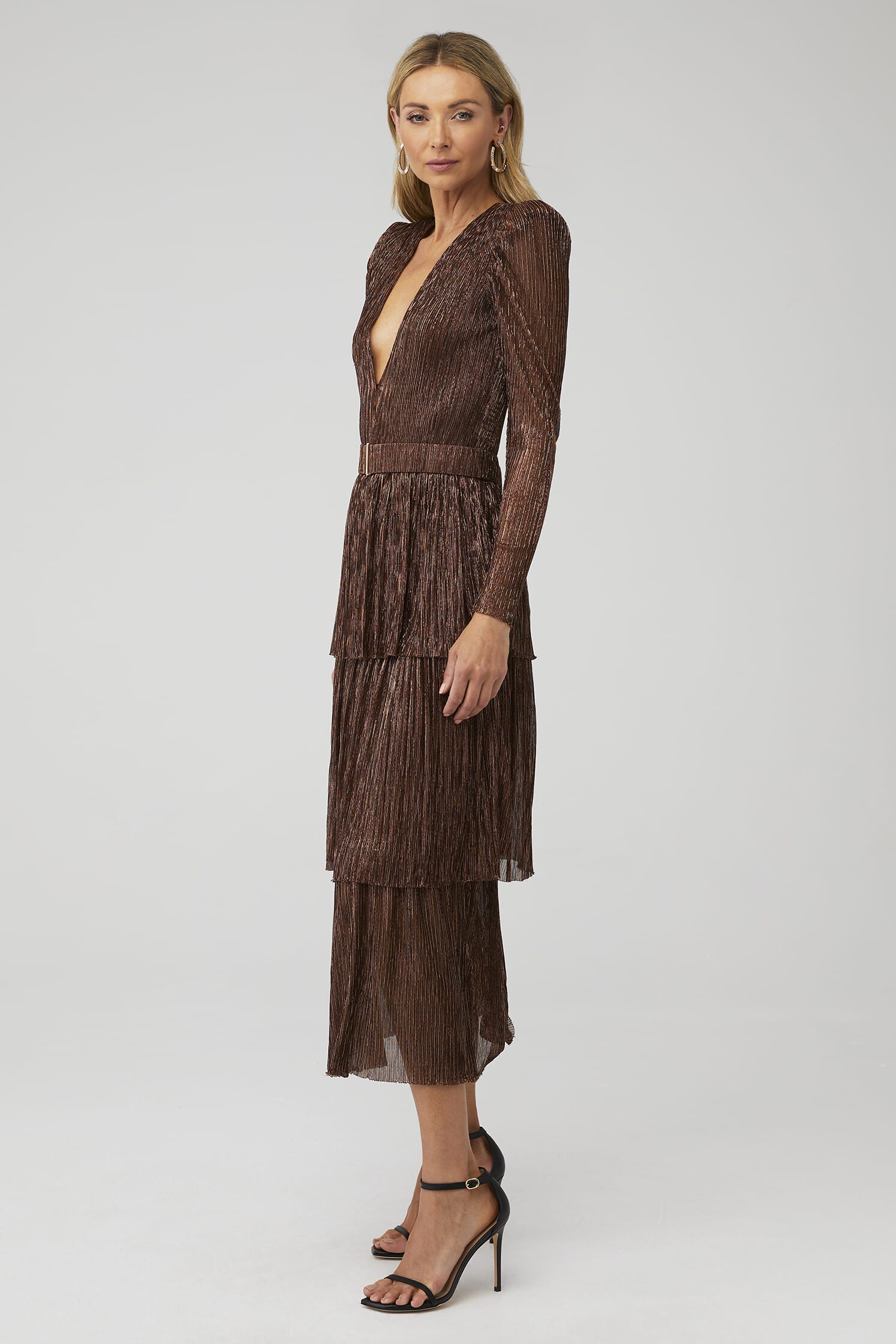 tailored midi dress Black Wrap Neck Tailored Midi Dress