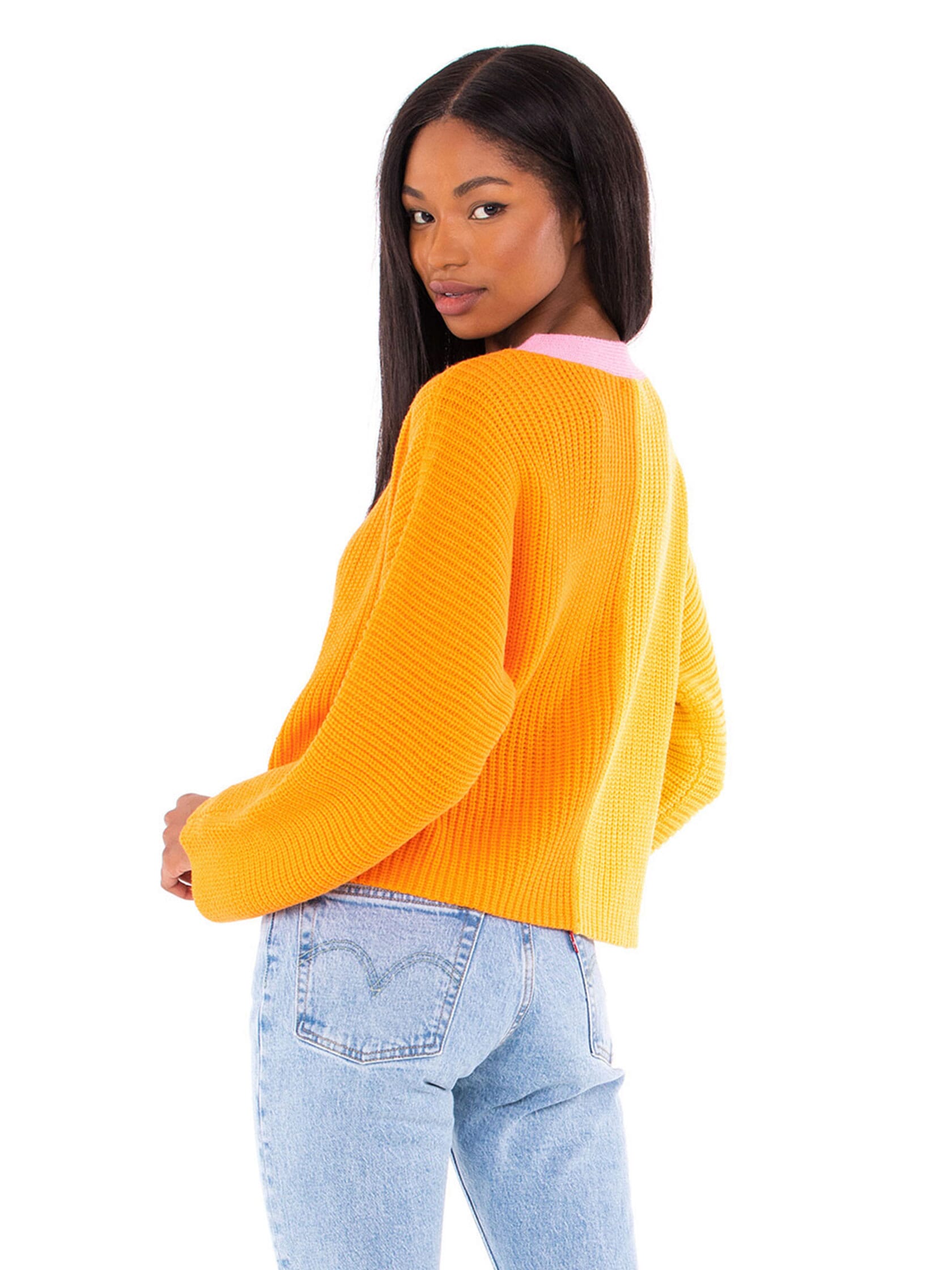 Line & Dot | Catalina Colorblocked Cardigan in Pink Orange Multi