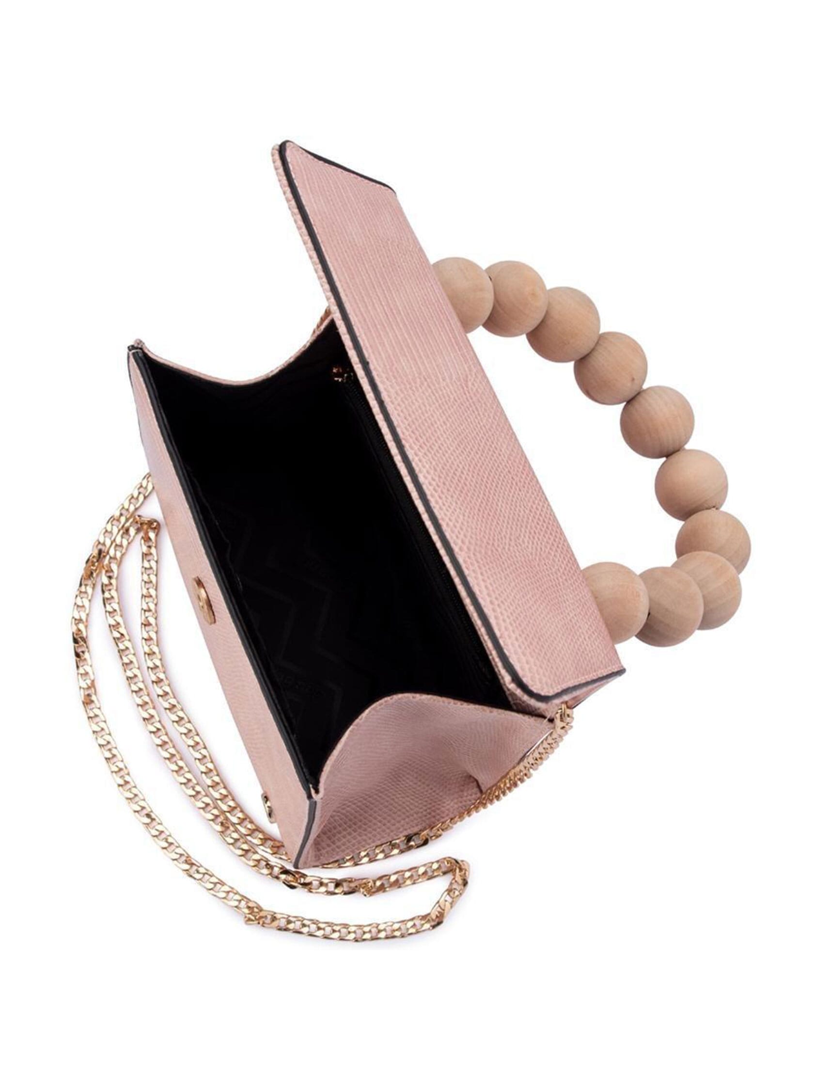 Olga Berg Caylee Wood Bead Handle Bag in Pink FashionPass