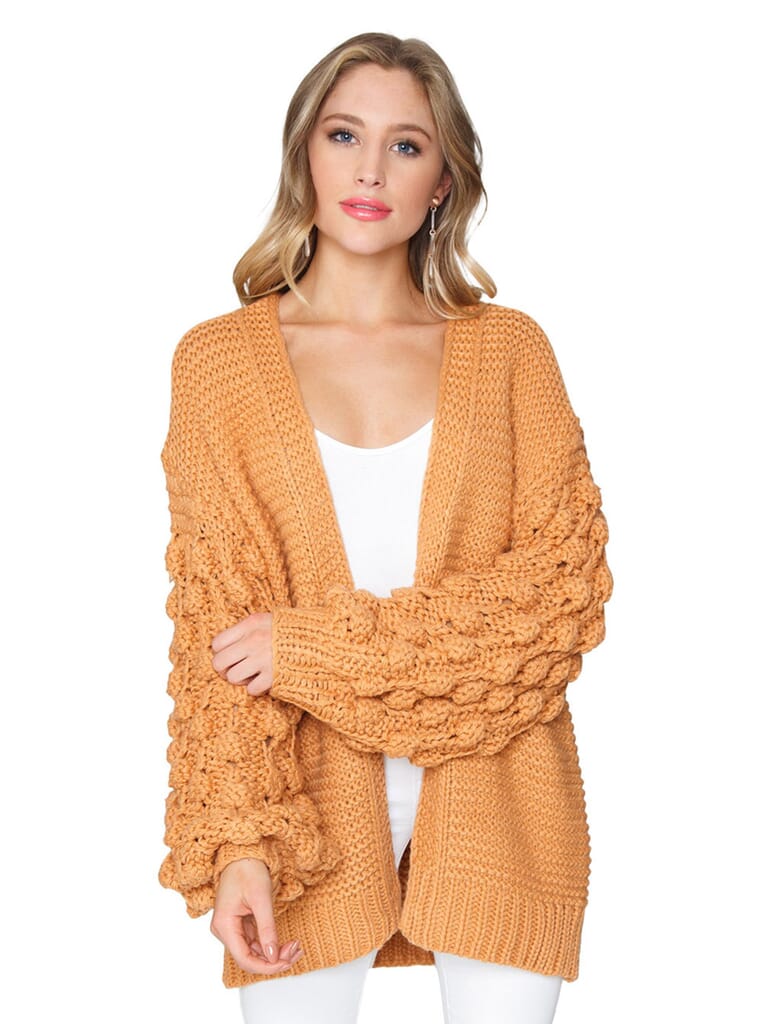 Oversized Pompom Sleeve Cardigan