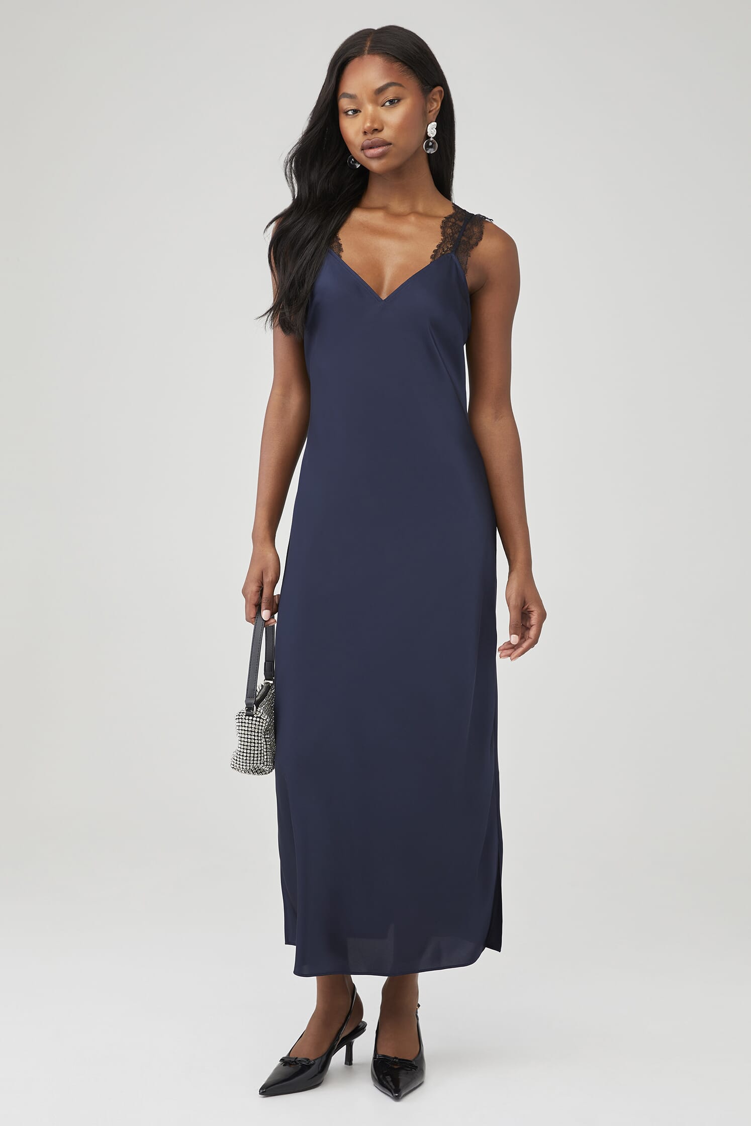 Cami NYC | X Fashionpass Chaya Midi Dress in Navy W/ Black Lace| FashionPass Cami NYC | X Fashionpass Chaya Midi Dress in Navy W/ Black Lace| FashionPass