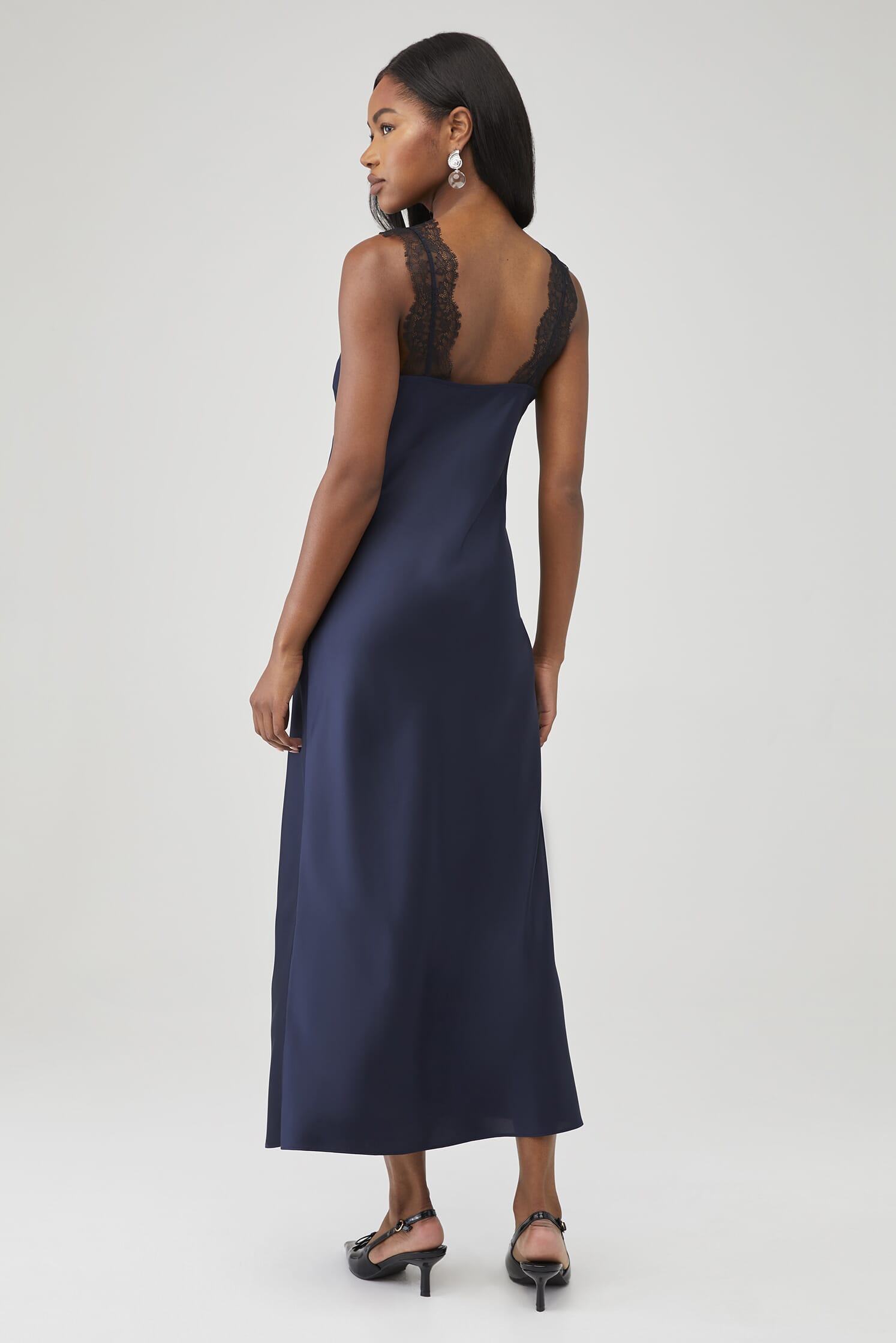 Cami NYC | X Fashionpass Chaya Midi Dress in Navy W/ Black Lace| FashionPass
