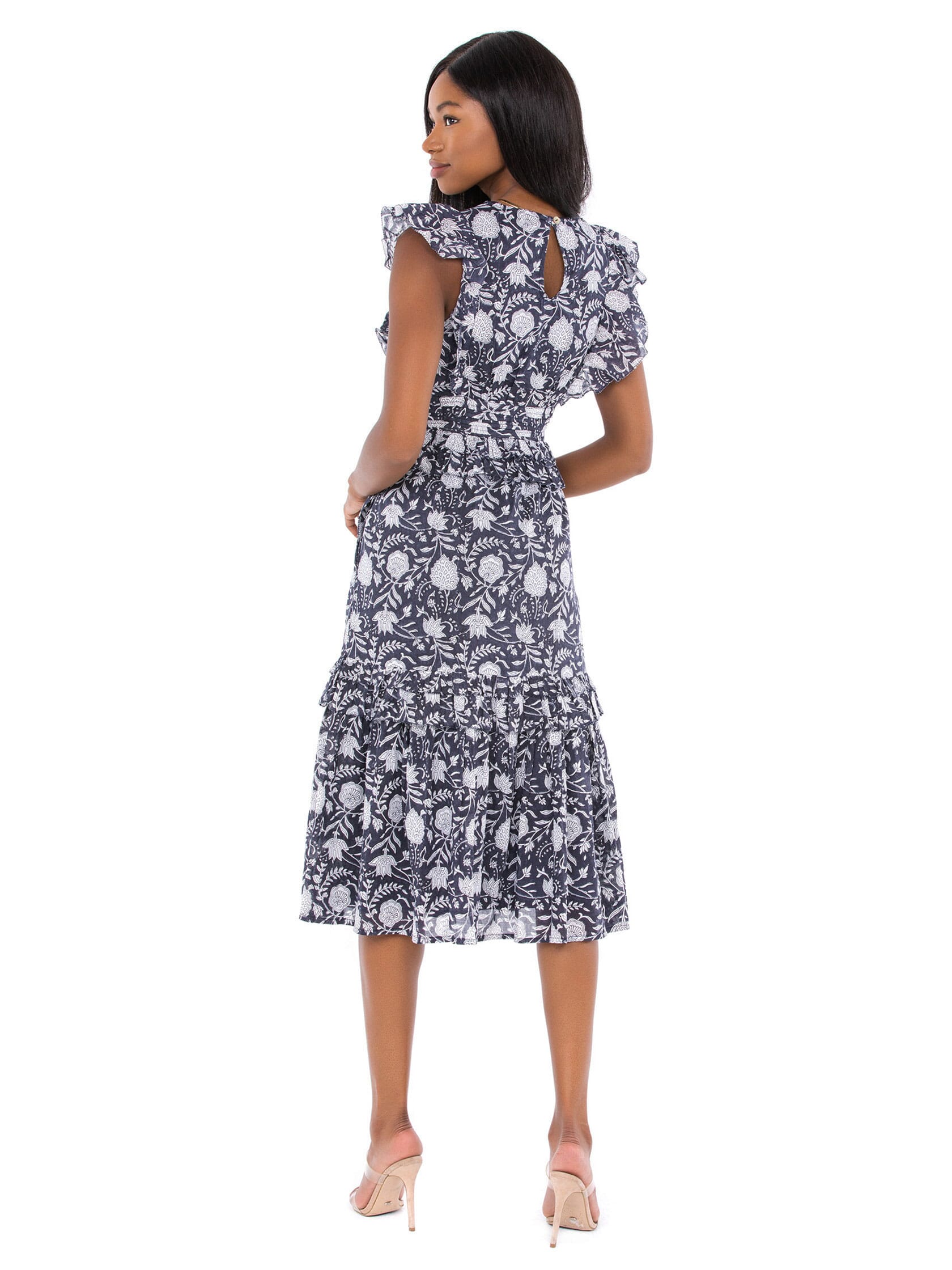 Cleobella | Cherie Midi Dress in Navy Block Print| FashionPass