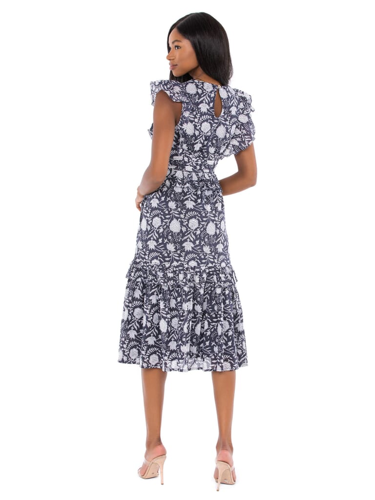 Cleobella | Cherie Midi Dress in Navy Block Print | FashionPass