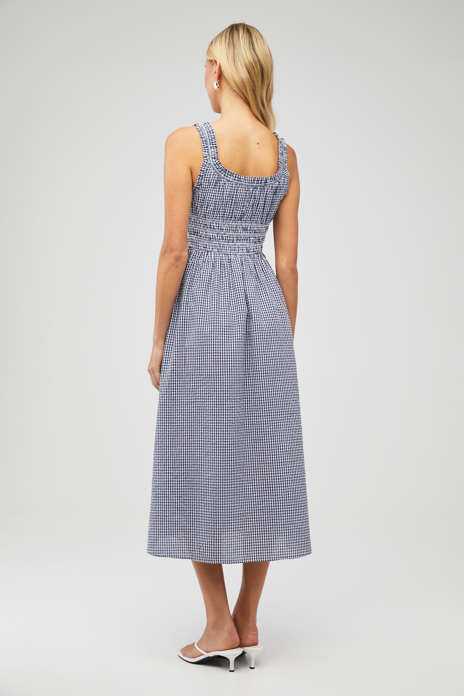 Elodie | Cherlee Midi Dress in Navy Gingham| FashionPass